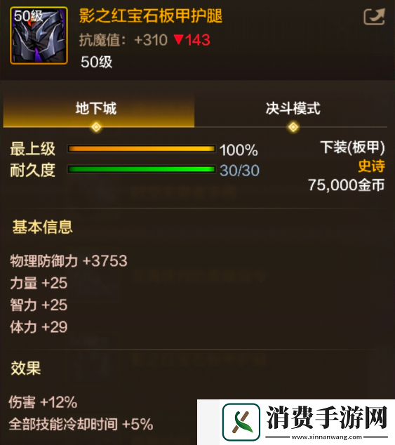 dnf手游影之红宝石板甲护腿怎么样