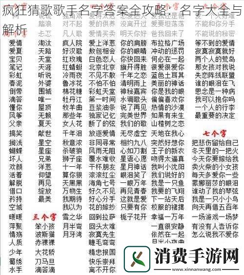 疯狂猜歌歌手名字答案全攻略