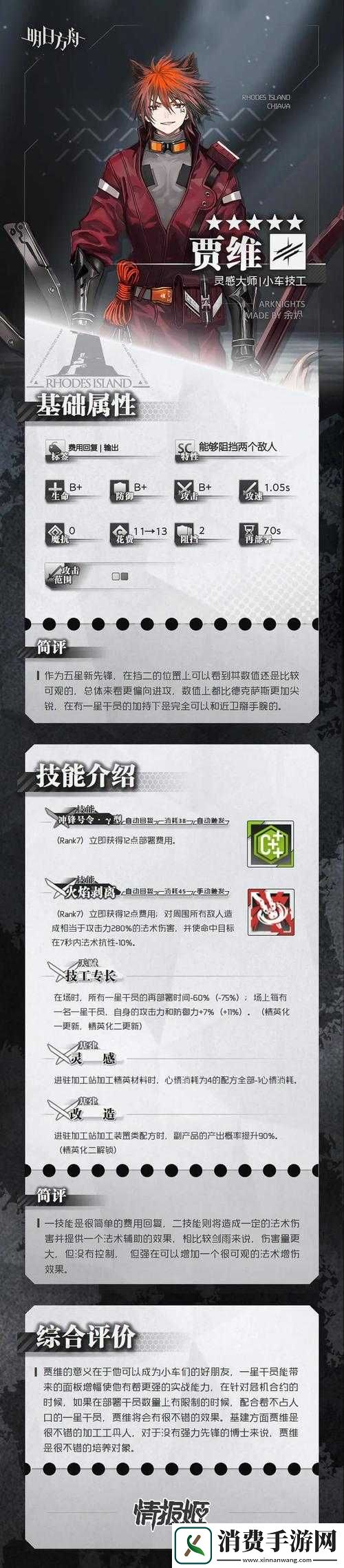 明日方舟贾维技能属性及强度如何