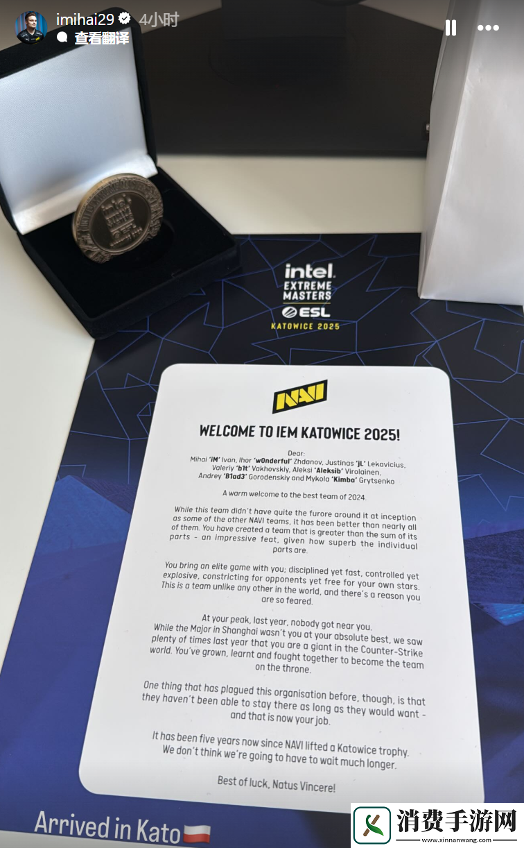 iM晒出NAVI的IEM卡托维兹欢迎信